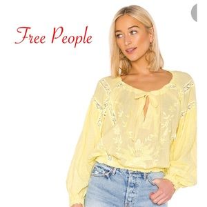 FREEE PEOPLE Maria Maria Lace Blouse in Yellow